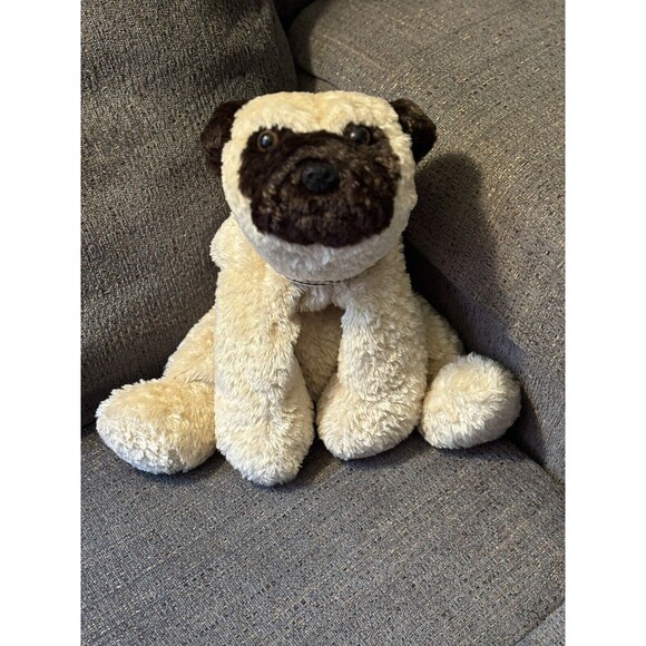 Flip Flops Mary Meyer Puppy Dog Pug Brown Cream Plush Gingham Bow 15" Stuffed - Picture 4 of 6